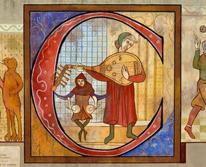 Medieval lute player and drummer by Unknown